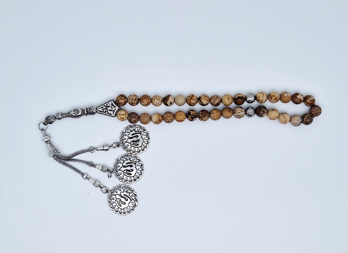 Handgemaakte tesbih "tasbih" natuursteen " Picture Jasper " - Aantal kralen 33 - Diameter kralen 8 MM - met metaal tassel "model 5" - Een mooi cadeau-idee