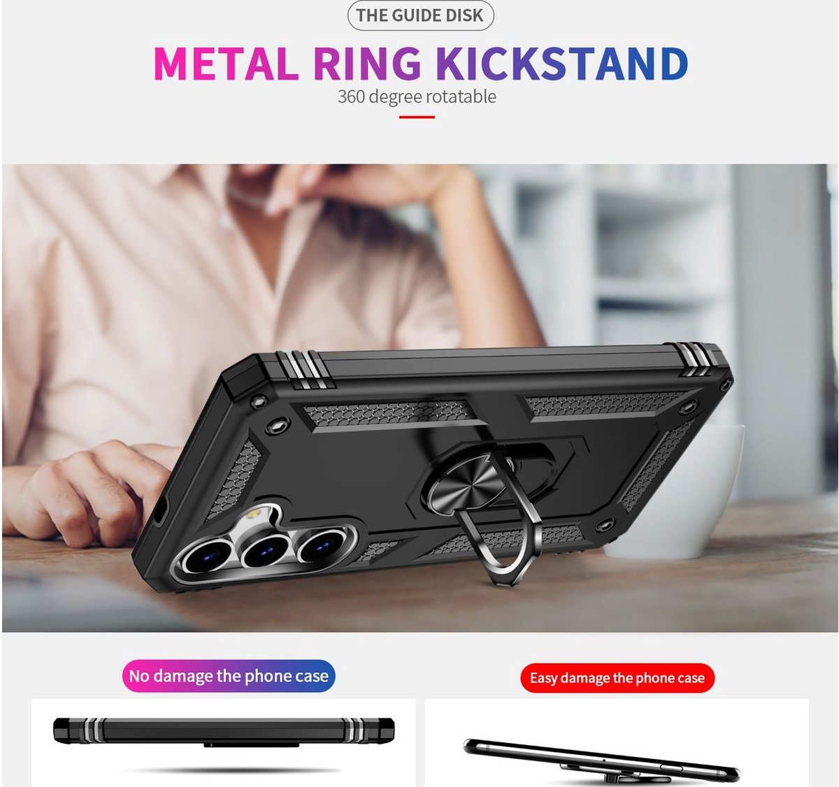 Mobigear Hoesje geschikt voor Samsung Galaxy S25 Plus Telefoonhoesje Hardcase | Mobigear Armor ring Backcover Shockproof met Ringhouder | Schokbestendig Galaxy S25 Plus Telefoonhoesje | Anti Shock Proof - Zwart
