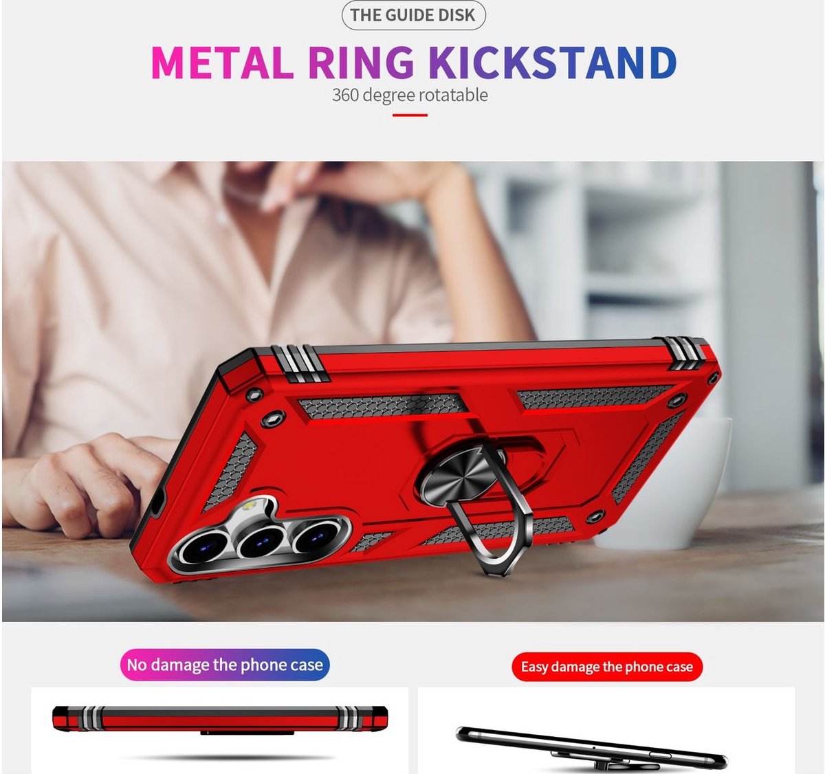 Mobigear Hoesje geschikt voor Samsung Galaxy S25 Plus Telefoonhoesje Hardcase | Mobigear Armor ring Backcover Shockproof met Ringhouder | Schokbestendig Galaxy S25 Plus Telefoonhoesje | Anti Shock Proof - Rood