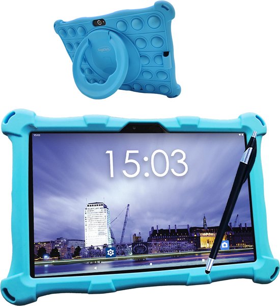 AngelTech Kindertablet XL – 3+4GB RAM - 32+64GB – In Bol Sterrenreview 2024 - 100%Kidsproof – Extra Groot – Vanaf 3 Jaar - Ook Voor Volwassen Gebruik - 10 Inch - Ouderlijk Toezicht – Fidgy Beschermhoes – Blauw of Roze