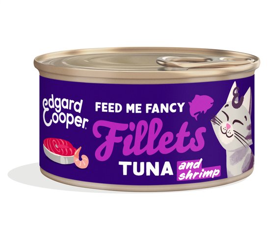 Edgard & Cooper blikje kattenvoer 'Feed me Fancy Fillets Tonijn & Garnaal' 70gr.