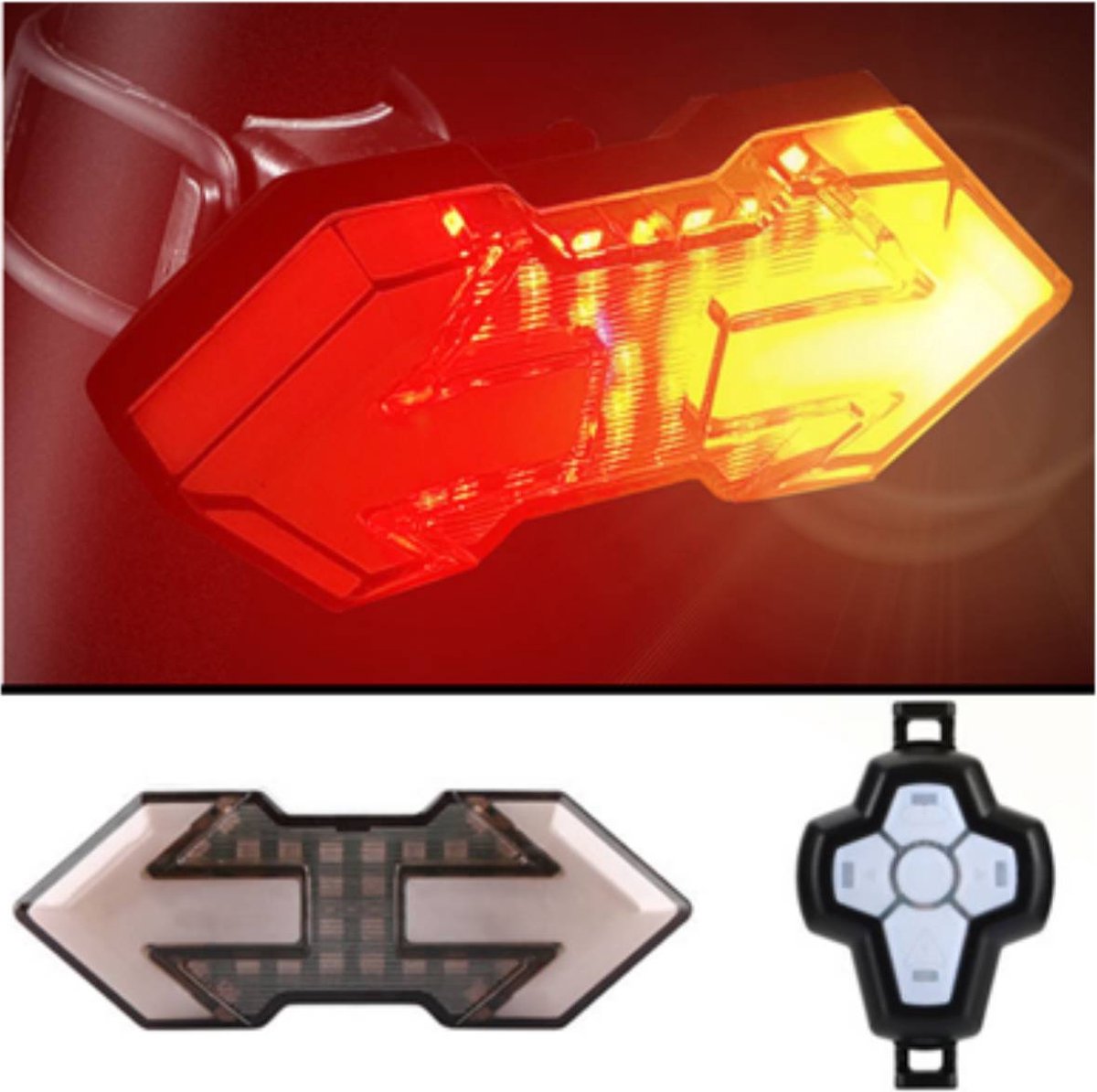 Achterlicht + Knipperlicht Aplus Universeel E-step / E-bike LED BL02 + Afstandbediening