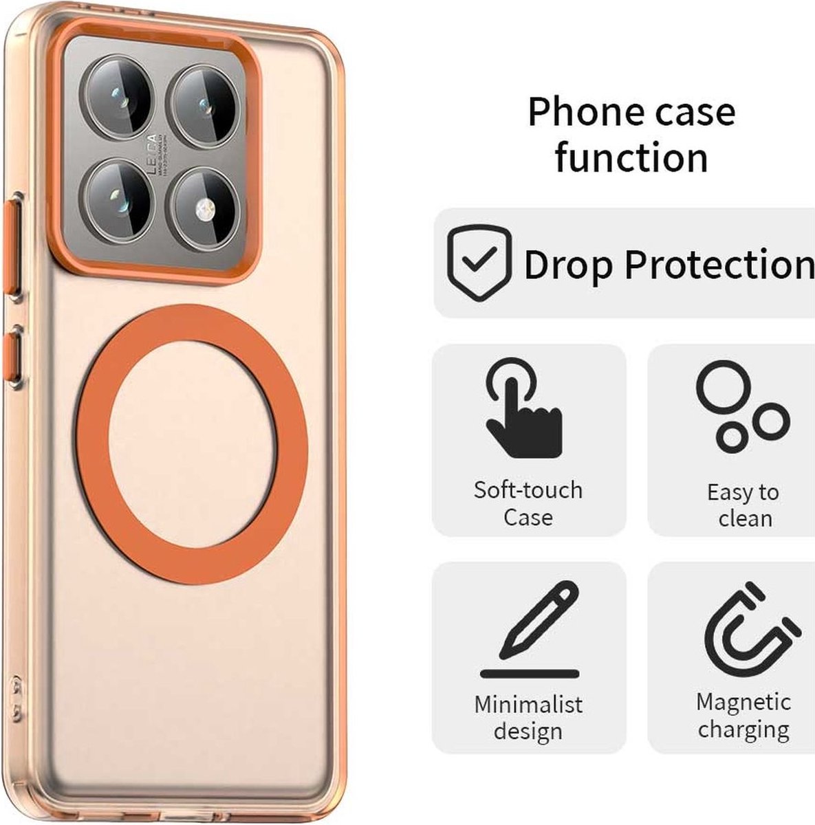 Mobigear Hoesje geschikt voor Xiaomi 14T MagSafe Telefoonhoesje Hardcase | Mobigear Shockproof Backcover | Geschikt voor MagSafe | Geschikt voor Draadloos Opladen met Magnetische Ring | Geschikt voor MagSafe Case - Oranje