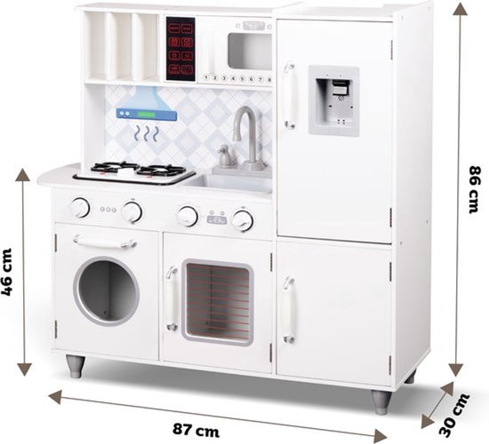 Cuisine Enfant Teamson Kids Mayfair – Bois Blanc, 11 Accessoires, Four, Micro-ondes, Réfrigérateur – Dès 3 Ans