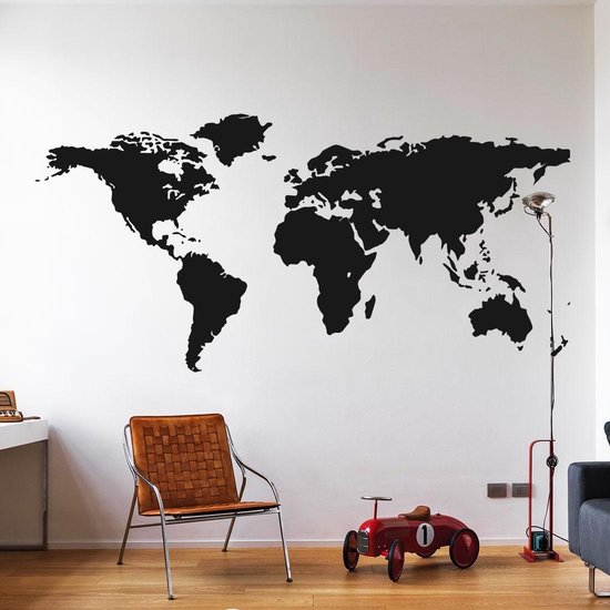 inch horizon Erfenis Wereldkaart muursticker met gratis pin points | muurdecoratie woonkamer  zwart |... | bol.com