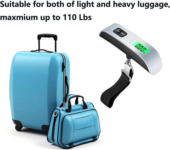 travel inspira Bagageweegschaal voor Koffer, Reiskoffer Weegschaal 50KG/ 110LB, Eenheidsconversie, Draagbaar Digitale Reisweegschaal met LCD-Scherm, voor Het Wegen van Spullen, Huisdieren (Zilver