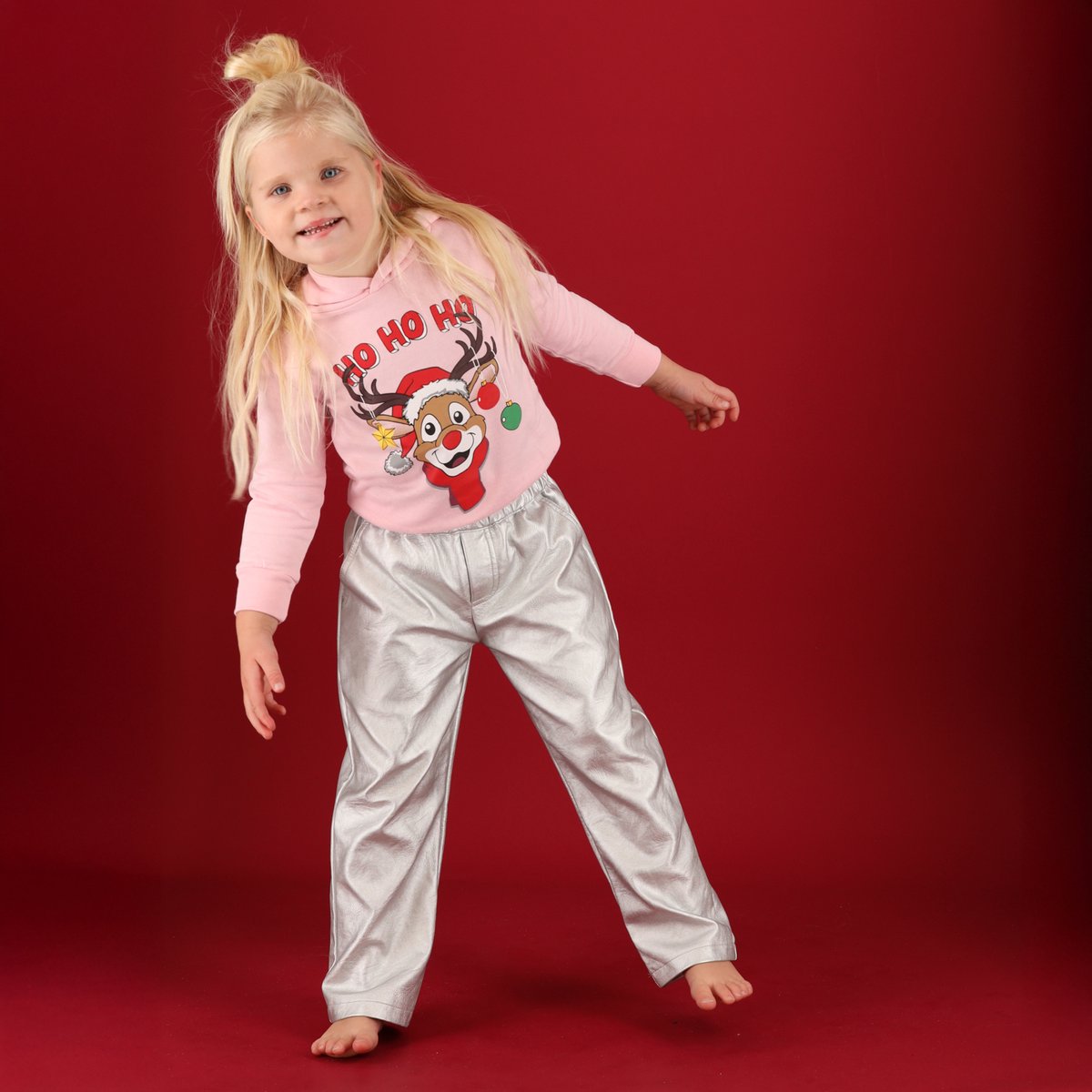 Morethansocks - Kerst trui - Kids - Hoodie - Roze - Maat 140/146 - Kersttrui kinderen - kersttrui jongens - kersttrui meisjes - kerst trui kinderen