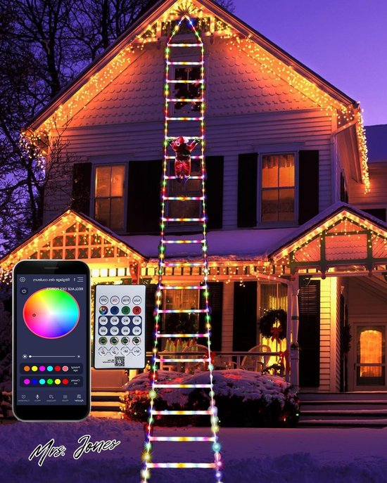Led-kerstman-lichtketting, 3 m, 240 leds, kerstman op ladder