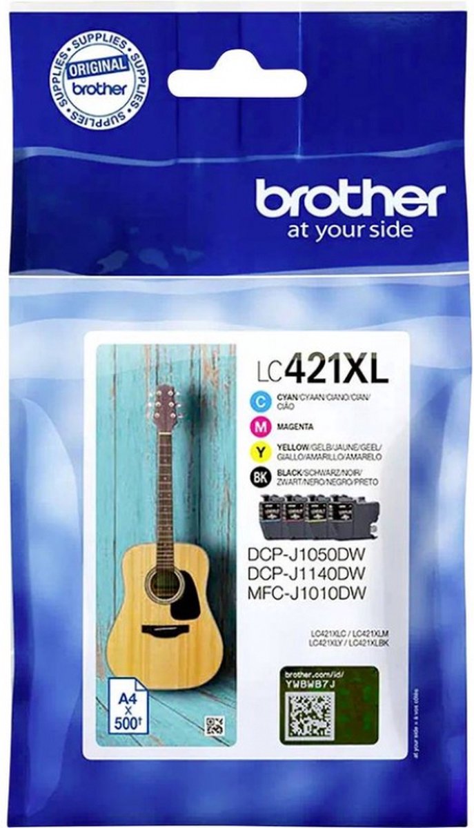 4 Inktpatronen LC421XLVAL - BROTHER - Zwart, Cyaan, Magenta en Geel 500 pagina's - Voor DCP-J1050DW, MFC-J1010DW en DCP-J1140DW