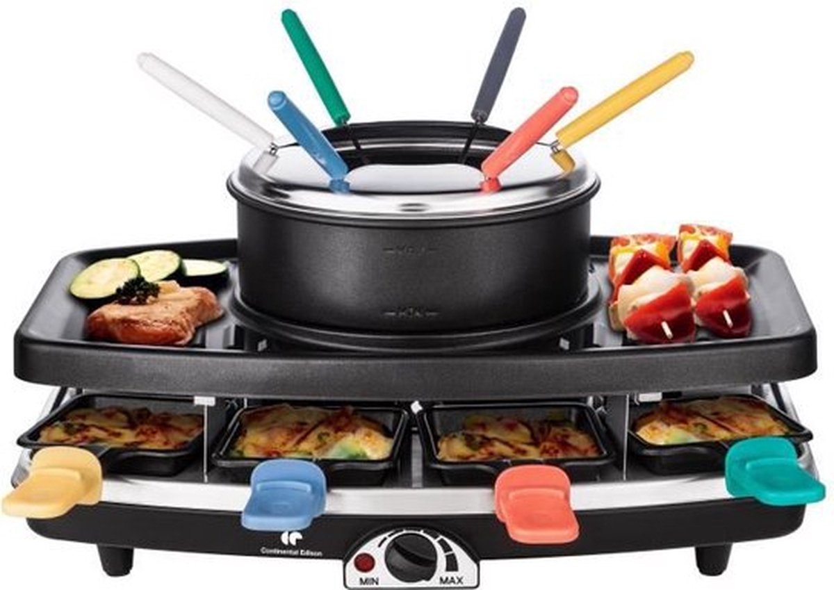 Continental Edison FD12881 Raclette en Fondue 8 People - Black