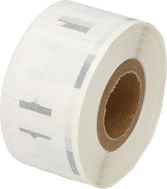 Etiketrol Dymo 11353, zwart op wit, 13mm x 25mm. Van dichtbij gefotografeerd.
