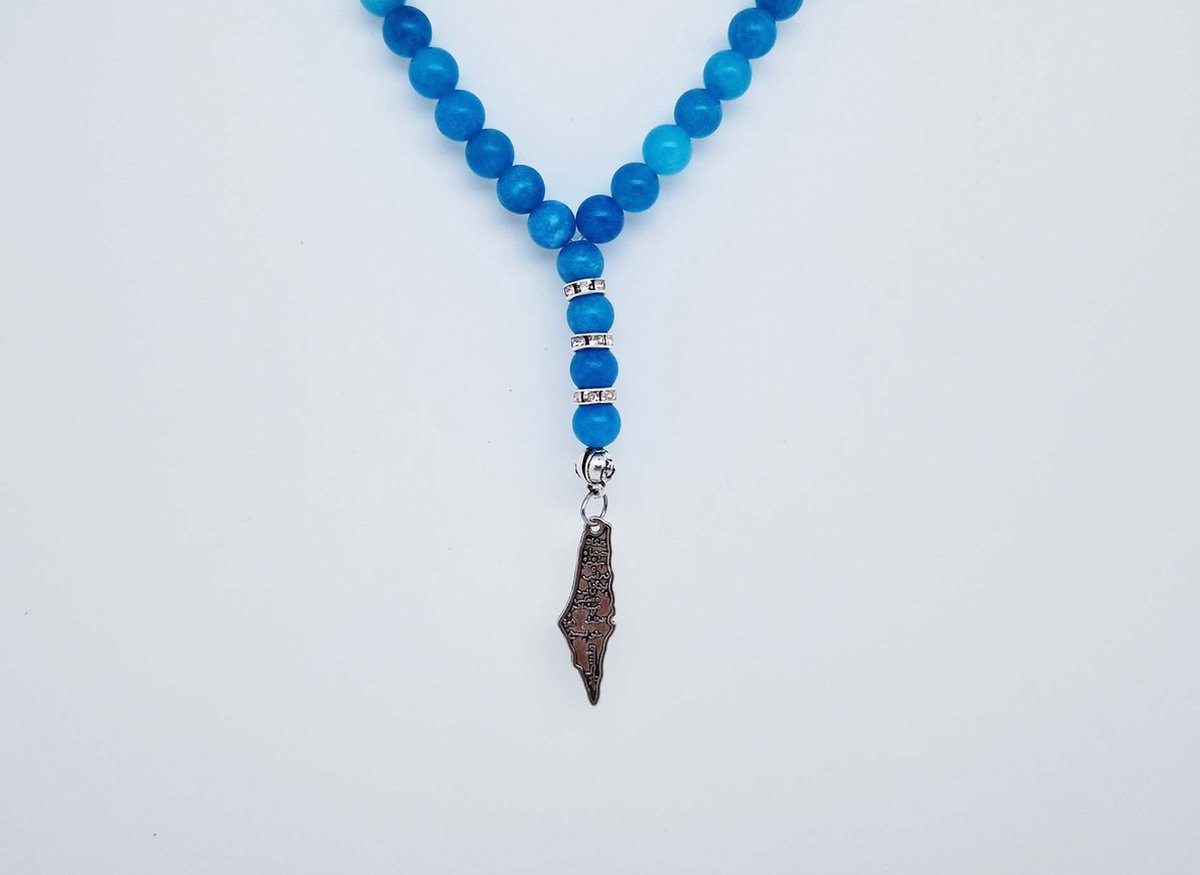 Handgemaakte Natuurstenen Autohanger " Blauwe Agaat "- Met metalen hanger "Palestina" - 8 mm diameter van de korrel- Mooie accessoire en decoratie voor de auto