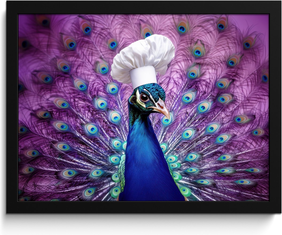 FrameYourWall Fotolijst inclusief poster - Posterlijst 40x30 cm - Posters - Pauw - Koksmuts - Cool - Paars - Foto in lijst - Keuken decoratie muur - Wanddecoratie accessoires - Muurdecoratie - Schilderijen Koksmuts - Pauw