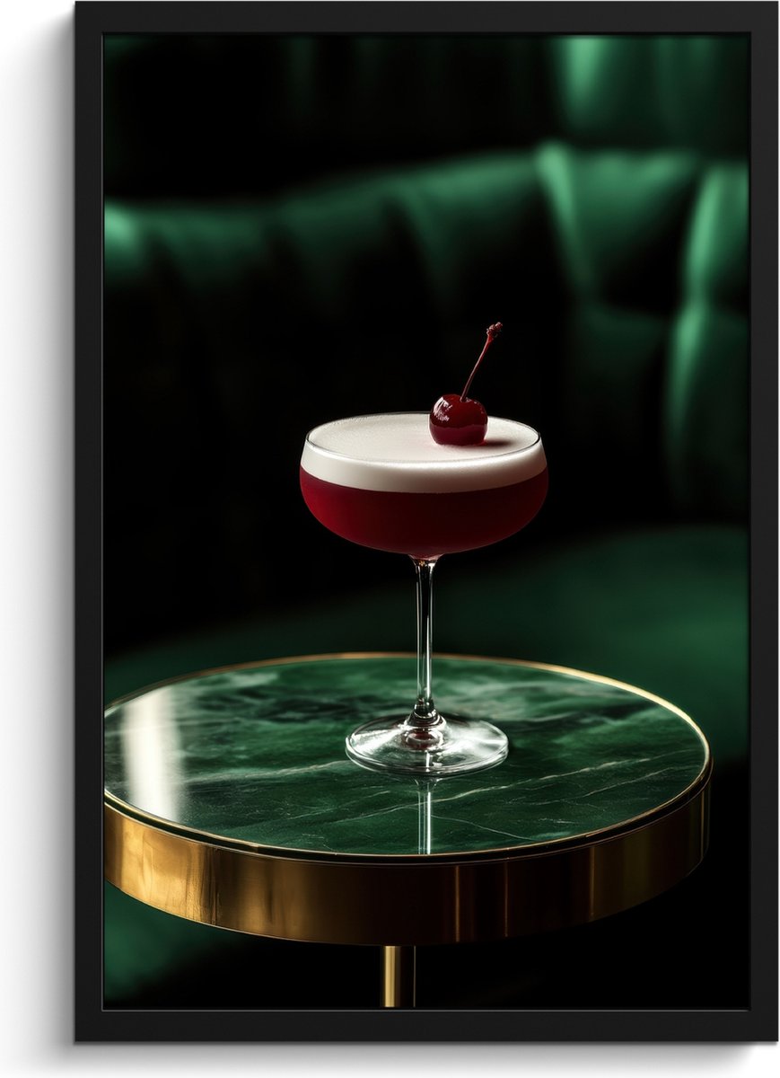 FrameYourWall Fotolijst inclusief poster - Posterlijst 40x60 cm - Posters - Kers - Cocktail - Rood - Marmer - Foto in lijst - Keuken decoratie muur - Wanddecoratie accessoires - Muurdecoratie - Schilderijen