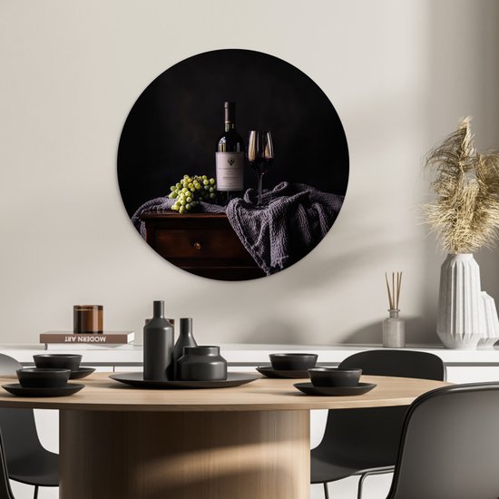 WallCircle® Wandcirkel 60x60 cm - Muurcirkel Druiven - Wijn - Rood - Tafel - Muurdecoratie woonkamer - Wanddecoratie keuken - Kamer decoratie accessoires - Ronde schilderijen