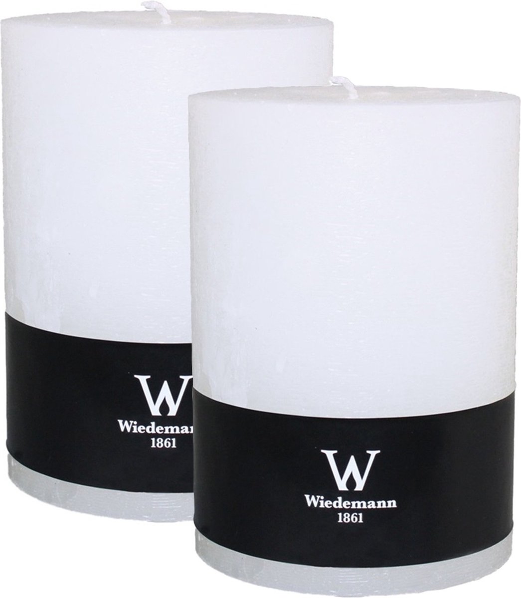 Wiedemann Cilinderkaars/stompkaars - 2x - groot model - rustieke kaars - wit - 10 x 14 cm - 100 branduren