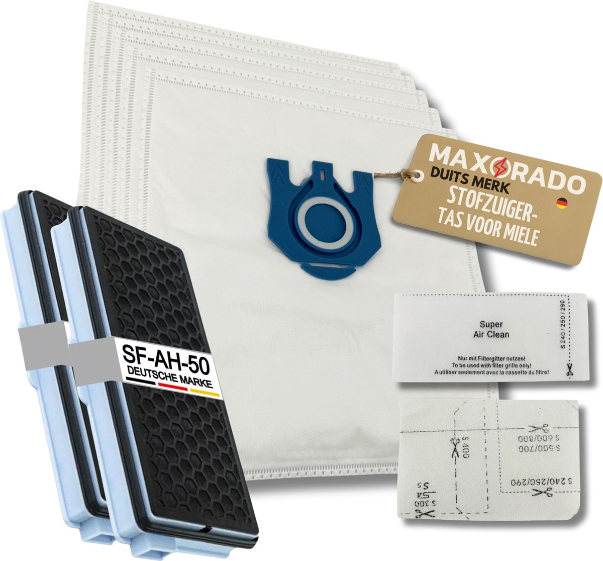 Maxorado Stofzuiger Set 44-delig - 30 zakken + 2 Hepa + 6 Uitblaas + 6 Motor Filter - geschikt voor Miele C3, C2, S8340, S8430, S8310, S8360, S8, S5, S5211, S5210, S8460