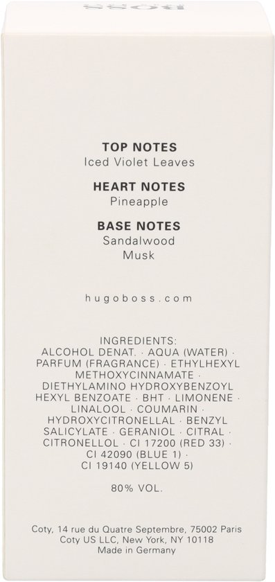 Achterkant doos Hugo Boss Bottled Unlimited met ingrediënten.