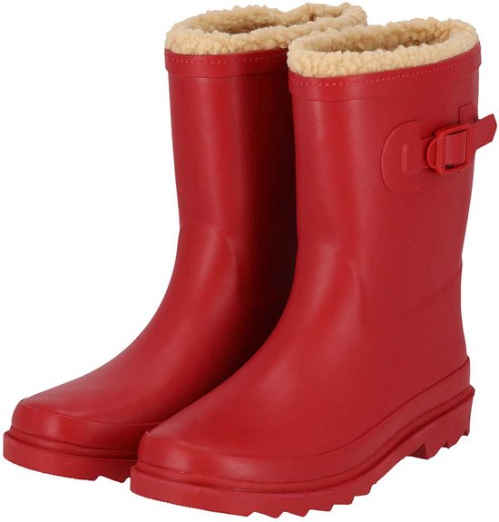 XQ - Regenlaarzen kinderen - Unisex - Fake Fur voering - Rood - Maat 35/36 - Regenlaarzen meisjes - Regenlaarzen jongens - Regenlaarzen kind