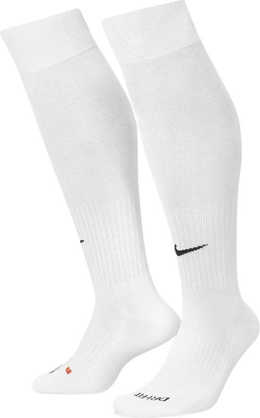 Chaussettes de sport Nike blanches avec logo noir et inscription 'Dri-Fit'