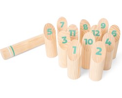 foto van BS Toys Fins Werpspel - Kubb Spel - Buitenspeelgoed vanaf 8 Jaar - Stok Gooien - Kegelspel - 12 Houten Paaltjes - Kubb spel original - Kubb familiespel - Houten speelgoed - Buiten speelgoed - Buitenspel - Buiten Spellen - Tuin Speelgoed