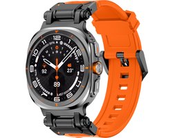 Strap-it 'Explorer' TPU bandje - geschikt voor Samsung Galaxy Watch Ultra / Ultra 2025 (oranje met zwarte connectors)