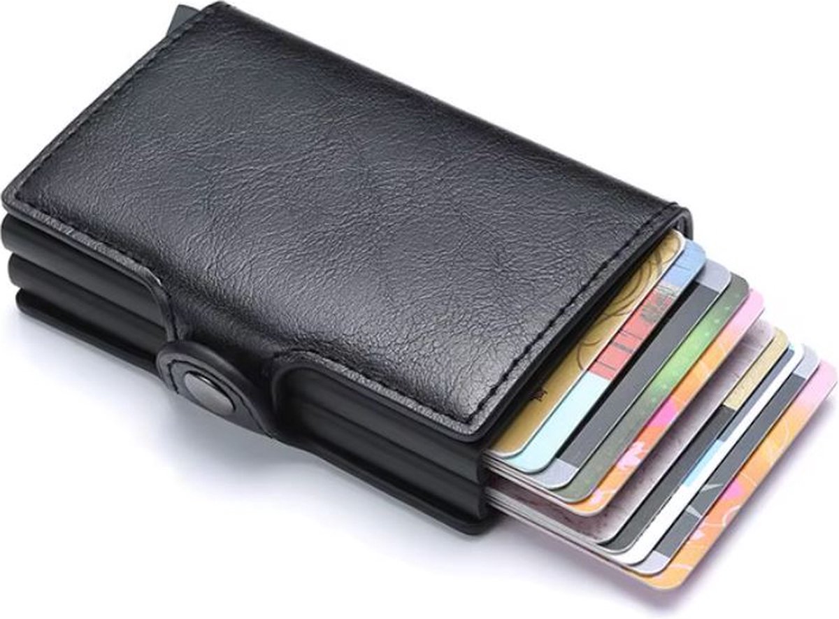 Pasjeshouder Portemonnee Zwart - Creditcardhouder 11 pasjes + Briefgeld - Kaarthouder Pashouder Uitschuifbaar - RFID & NFC Kaarthouder - leer - Mannen & Vrouwen - Unisex op Prijzenvolger.com