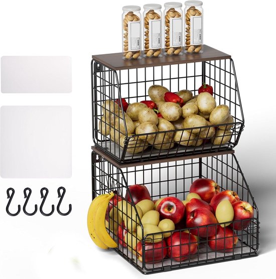 Fruitmand Met 2 Verdiepingen - Hangmand - Etagère - Fruitschaal - Hangmand - Keuken