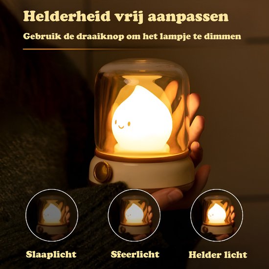 Blije Vlam Kinder Nachtlampje - Dimbaar en USB oplaadbaar - LED - Timer - Schattig ontwerp - Babykamer sfeer verlichting van Blije Vlam — afbeelding 3