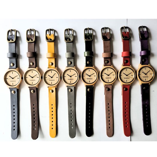 Montre femme en bois de bambou | Bracelet cuir rouge TWIST Terra | TiMEBOO