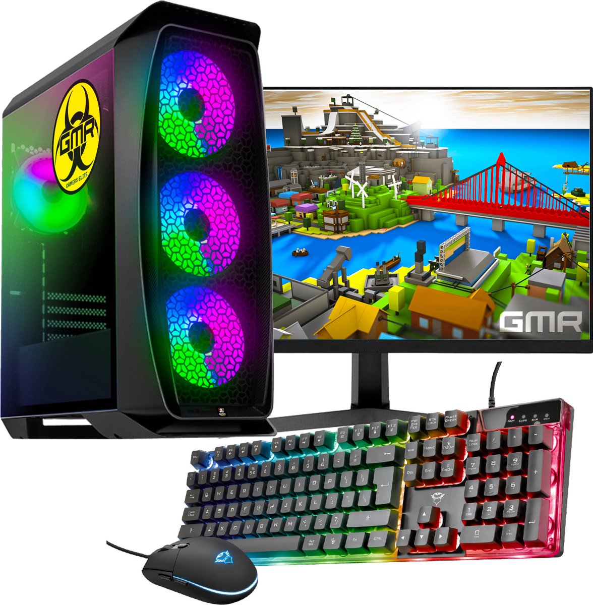Complete Ryzen 5 Budget 6-Core Game PC Setup met 24" Gaming Monitor Toetsenbord & Muis - 500GB SSD - 16GB RAM - Win 11 Proffesional