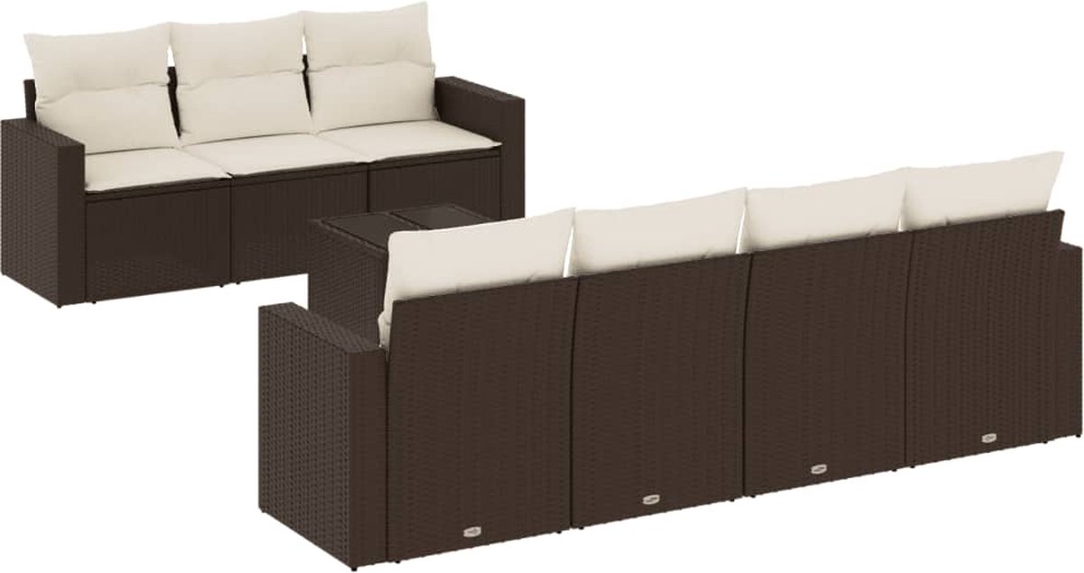 vidaXL 8-delige - Loungeset - met - kussens - poly - rattan - bruin