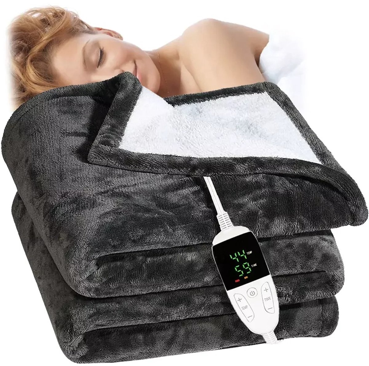 Elektrische deken - Deken voor op de bank - Elektrische omslagdeken - Warmtedeken - Bovendeken - 1 persoons - 130x160 cm - Fleece - Grijs — cadeau in Wonen & Interieur - foto 5