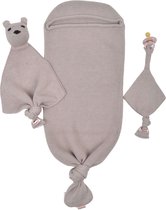 Minora Inbakerslaapzak Set 0/8 maand- Cocoon Teddy en Fopspeenhouder- 3 Delig babykleding jongens en meisjes-Winterslaapzak- Swaddle Inbakerdoek- Kraamcadeau - Newborn- Licht Bruin