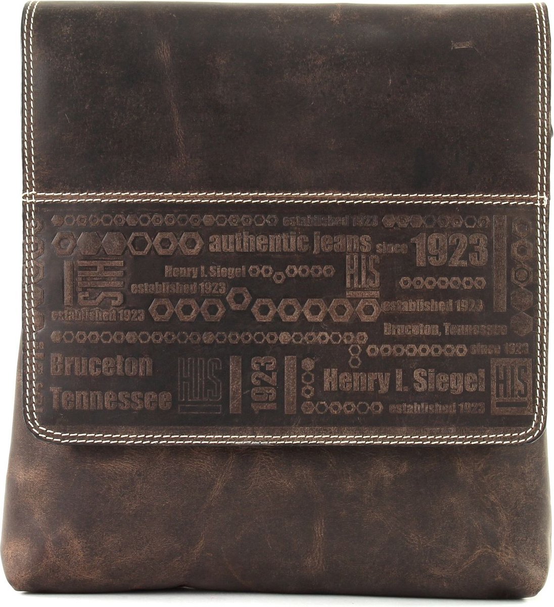 H.I.S Leren Schoudertas Crossover Bag Brown Bruine