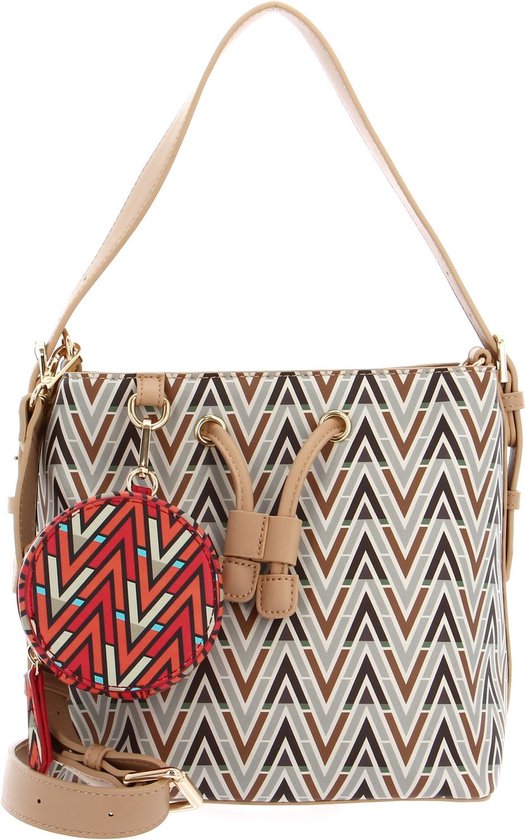Koordtas dames schoudertas met rits, grote shopper tas handtas beige | NL