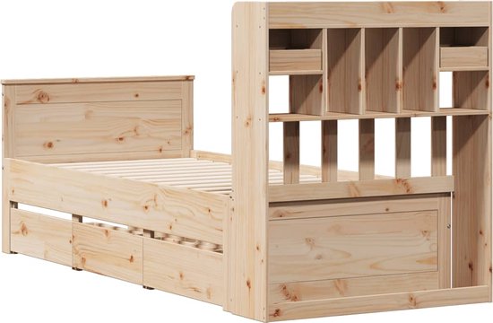 vidaXL - Lit - avec - bibliothèque - sans - matelas - massif - bois de pin - 90x200 - cm