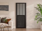 Bol.com Vente-unique Omkeerbare deur van aluminium en mat gehard glas met werkplaatsstijl - H204 x B93 cm - Zwart - ERMELO aanbieding