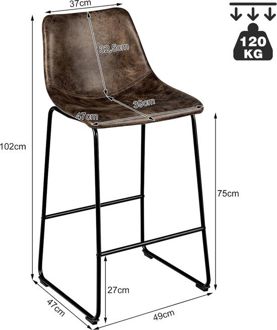 HOMCOM Set van 2 barkrukken, kunstlederen bekleding, gewatteerde zitting, voetensteun
