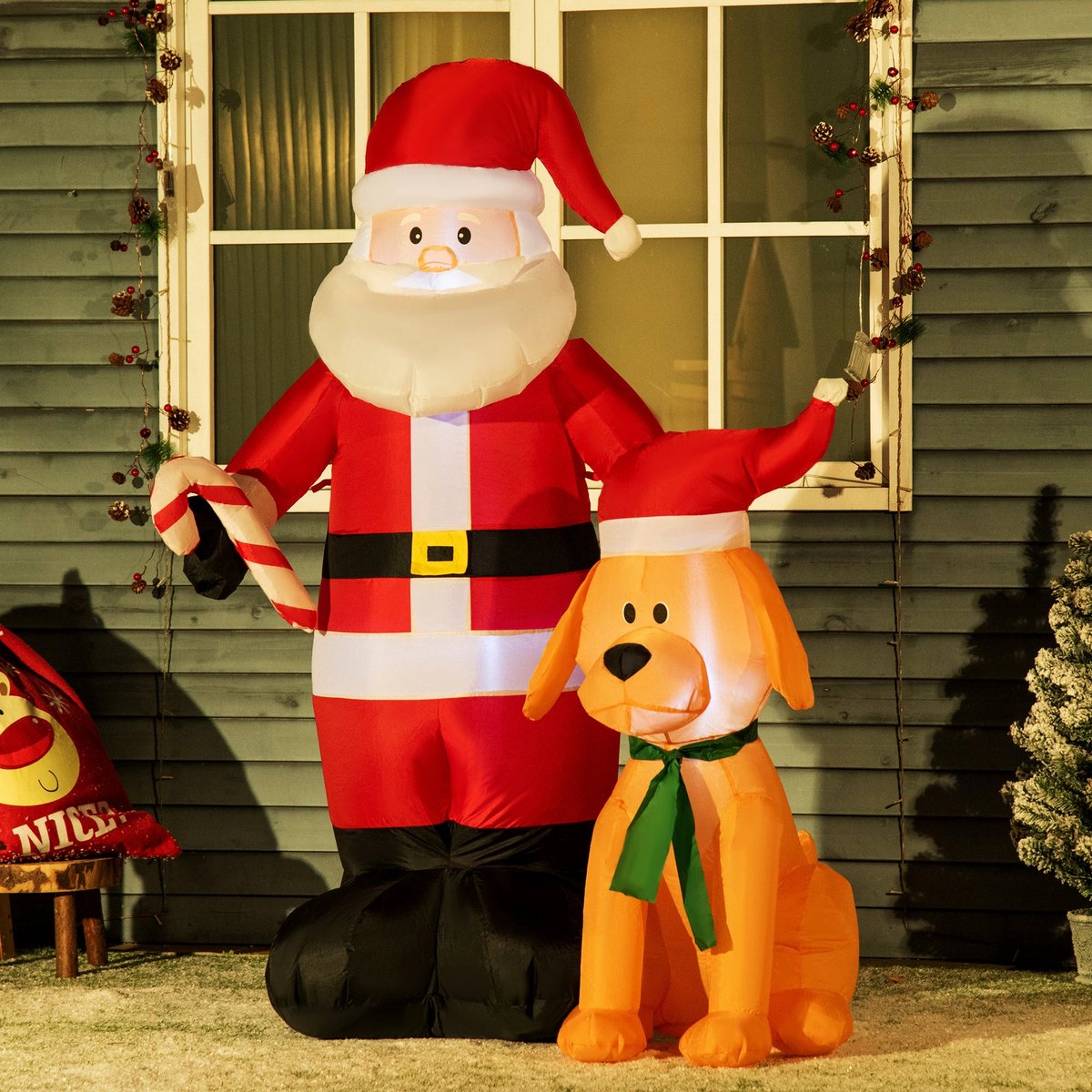 Sweiko Opblaasbaar Kerstman met hond - Kerstdecoratie - inclusief blower - 117 x 80 x 157 cm - Rood