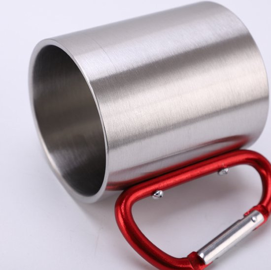 Mok - Beker - Camping Beker - Outdoor Beker - Dubbelwandig - 220ml - metalen beker met karabijn - voor kamperen in de buitenlucht, bergbeklimmen — afbeelding 2