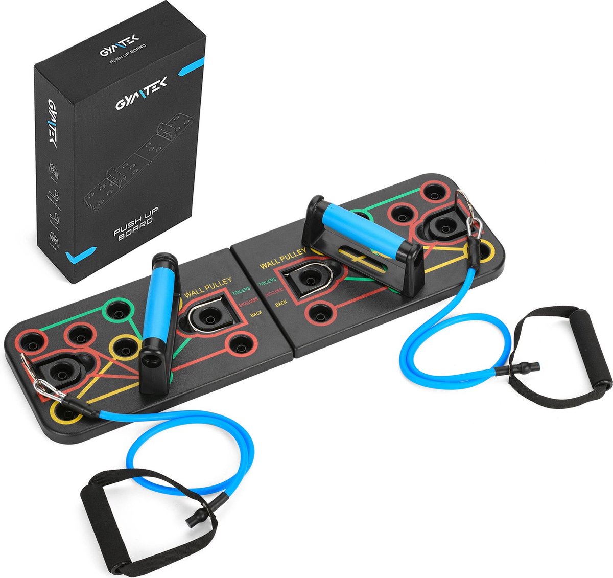 Gymtek® Opvouwbaar Push Up Bord met Weerstandsbanden - Push Up Grips - Parallettes board - Fitness Plank - Push Up Board - Push Up Bars