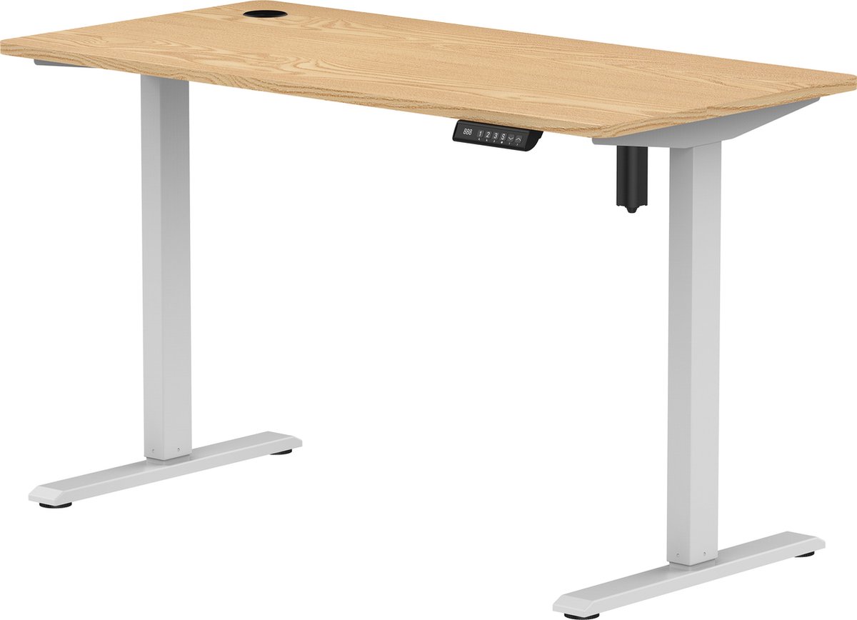 Stabureaus Elektrisch Verstelbaar Zit-Sta Bureau compact 118 x 60 cm | Wit – Naturel Eiken | Hoogte 72 – 118 cm | Stabureaus® Wit, Naturel Eiken