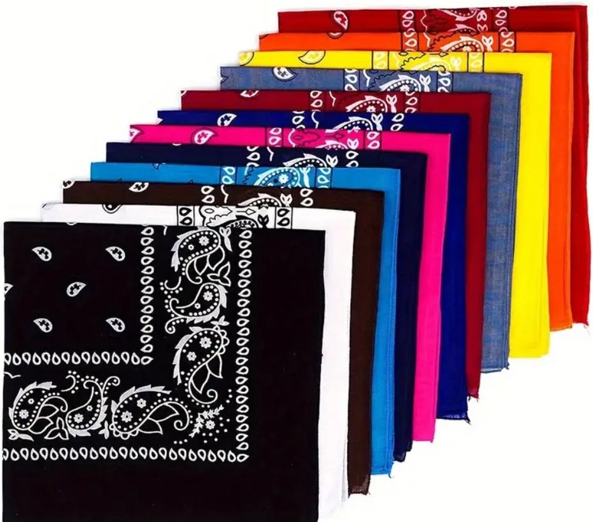 Wakiki Premium Paisley Bandana’s - Set van 12 Stuks - 55x55 cm - Katoen - Zakdoek Hoofdband & Nekdoek voor Heren, Dames en Kinderen - Altijd Handig!