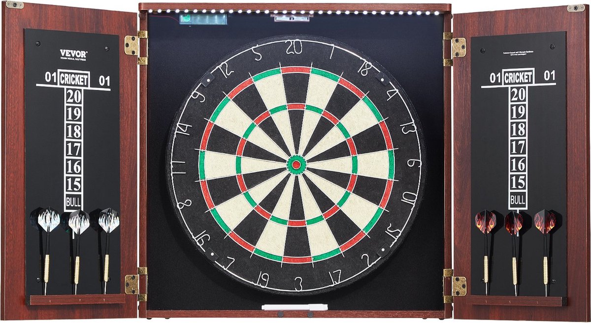 Dartbord - Dart set - 6 Pijlen - Dartkast - LED verlichting - Scorebord - 18 Inch