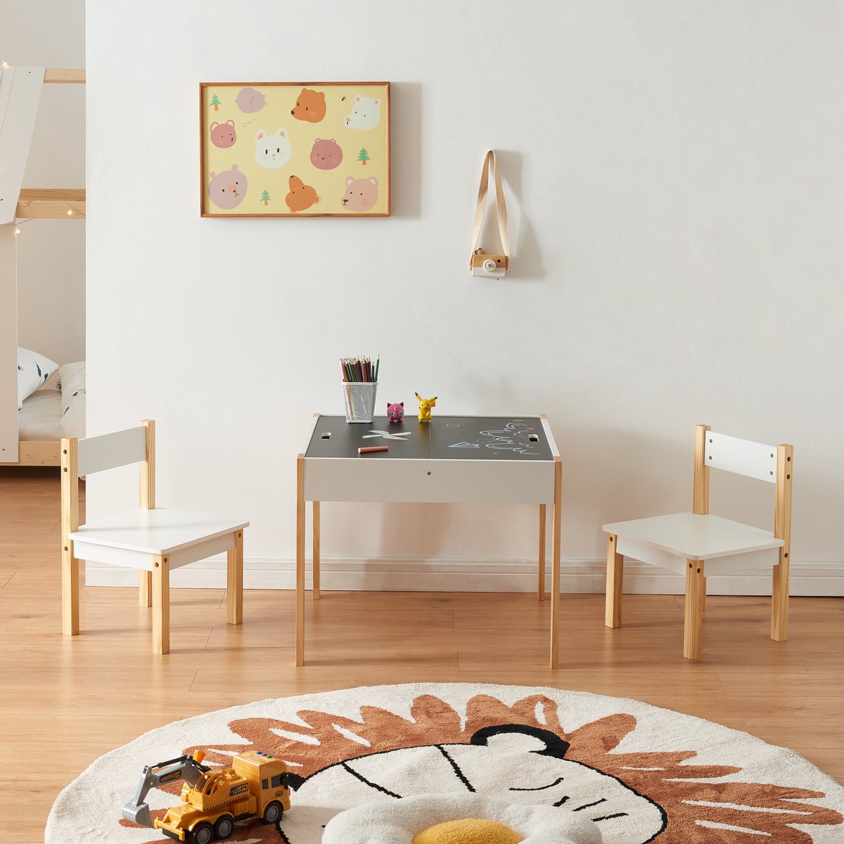en.casa Kindertafel met 2 kinderstoelen Smedjebacken naturel wit en zwart [en.casa] naturel, wit en zwart