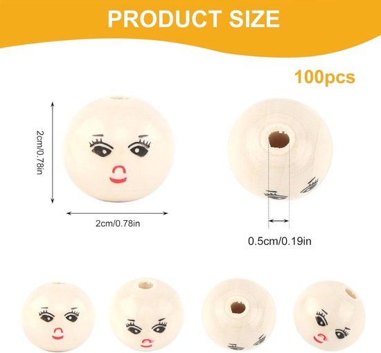 Amosfun Decoratieve kralen, 20 stuks, kat, houten kralen, poppenhoofd, kat, cirkelvormige