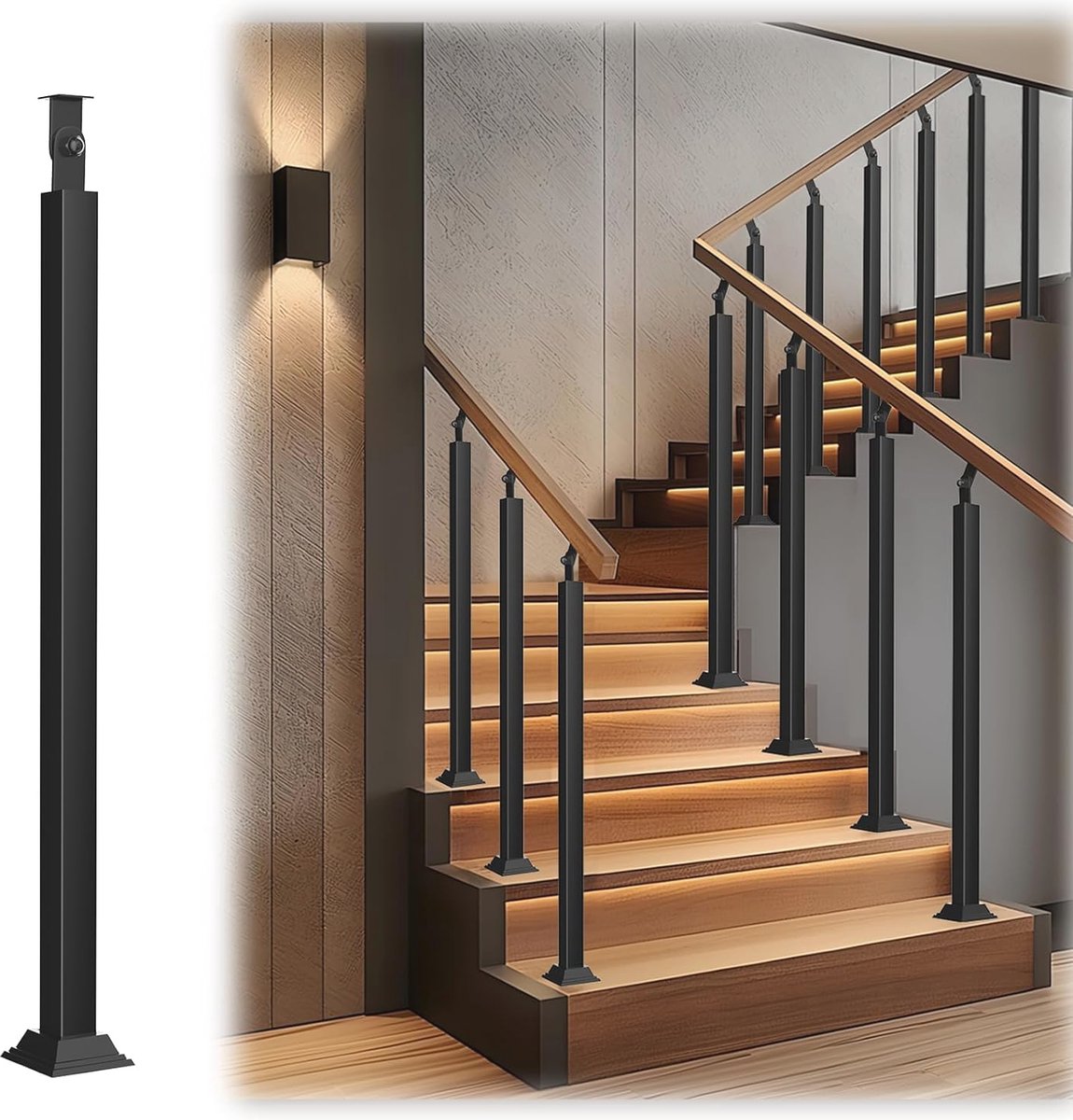 Metalen vierkante trappenbalusters met verstelbare 270° hoekbeugel voor veranda en villa