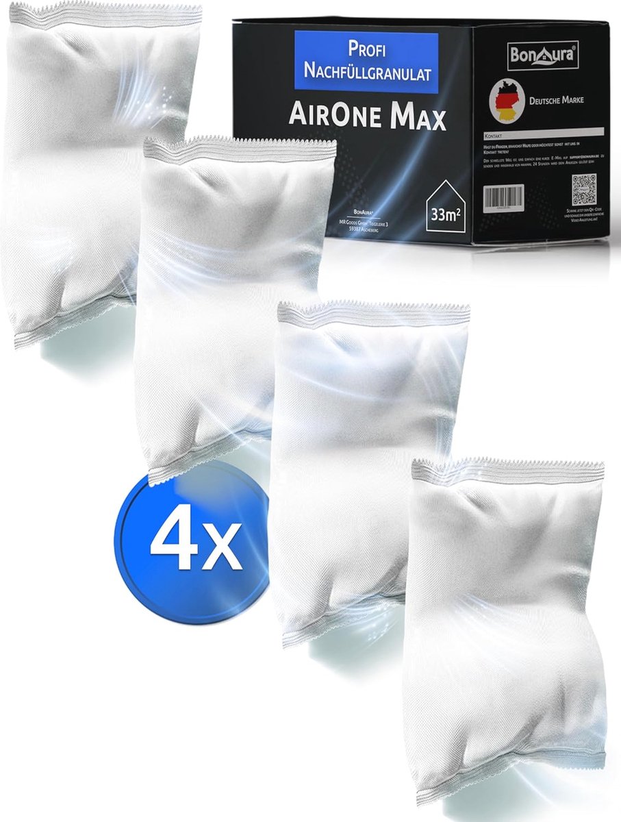 AirOne Max Luchtontvochtiger Navulverpakking - 4-delige Set van 980 g - Effectief Tegen Schimmel en Geuren