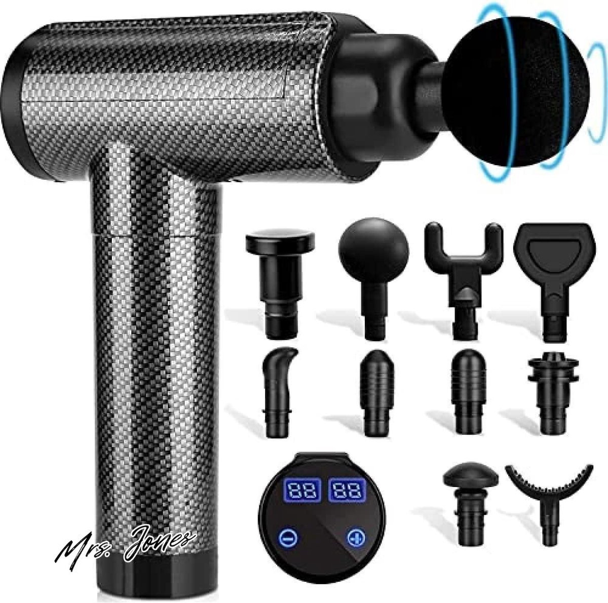 Mrs. Jones Deep Tissue Spiermassagepistool sporters percussie massageapparaten nekrug schouder lichaamspijnverlichting 30 snelheden stille handmassageapparaat LCD touchscreen 10 koppen .